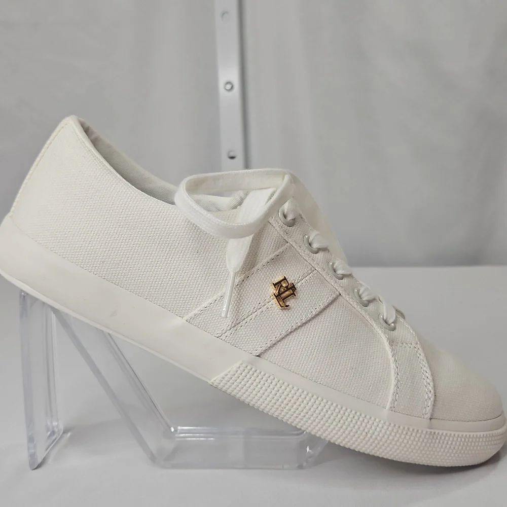 Ralph Lauren White Janson II Canvas Sneakers Size 8 NWT - Picture 1 of 8